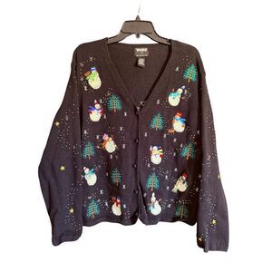 Vtg Designers Studio Ho Ho Ho Embellished Snowman Christmas Sweater Size Large